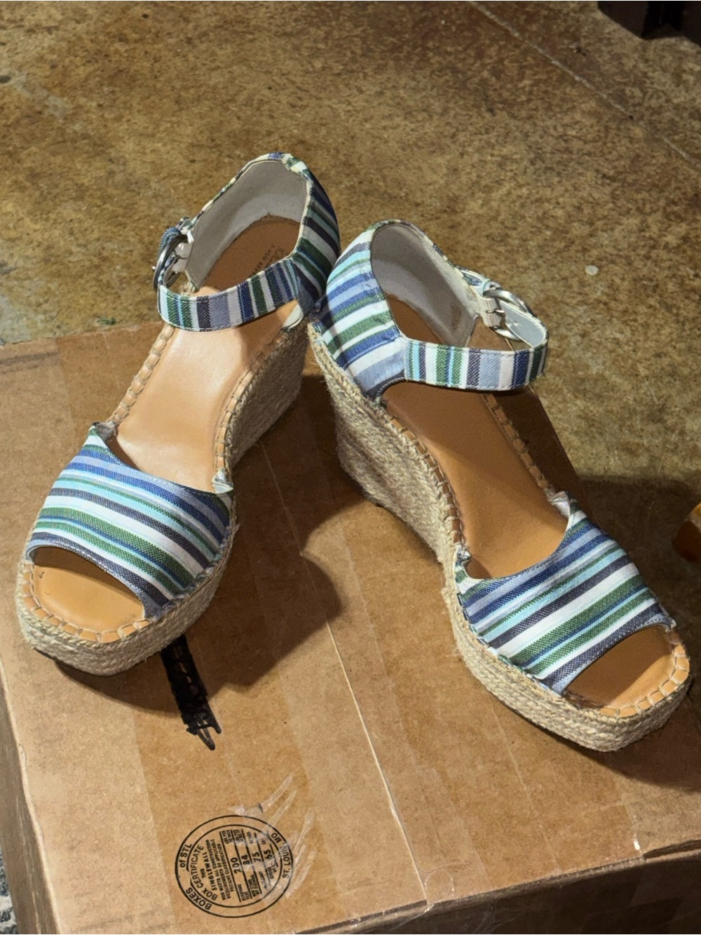 a.n.a Blue, Green & White Striped Espadrille Wedge Sandals - Picture 2 of 6